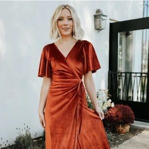 Baltic Born Bridesmaid Dress: Meghan Velvet Wrap Dress in Rust